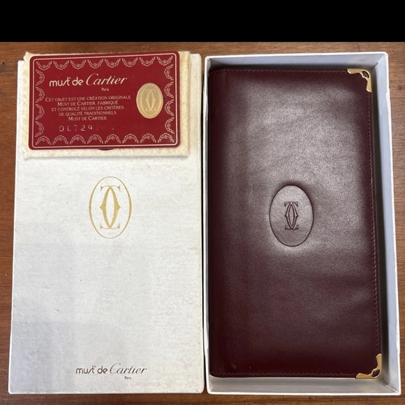 Cartier Handbags - Cartier Burgundy Leather Wallet Card Holder Original Box, Certificate From Store
